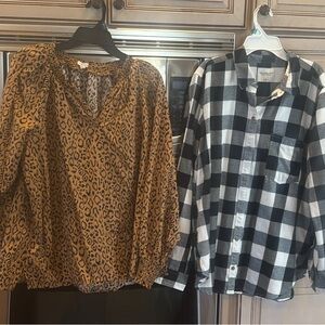 Leopard Print and Plaid Shirts Set